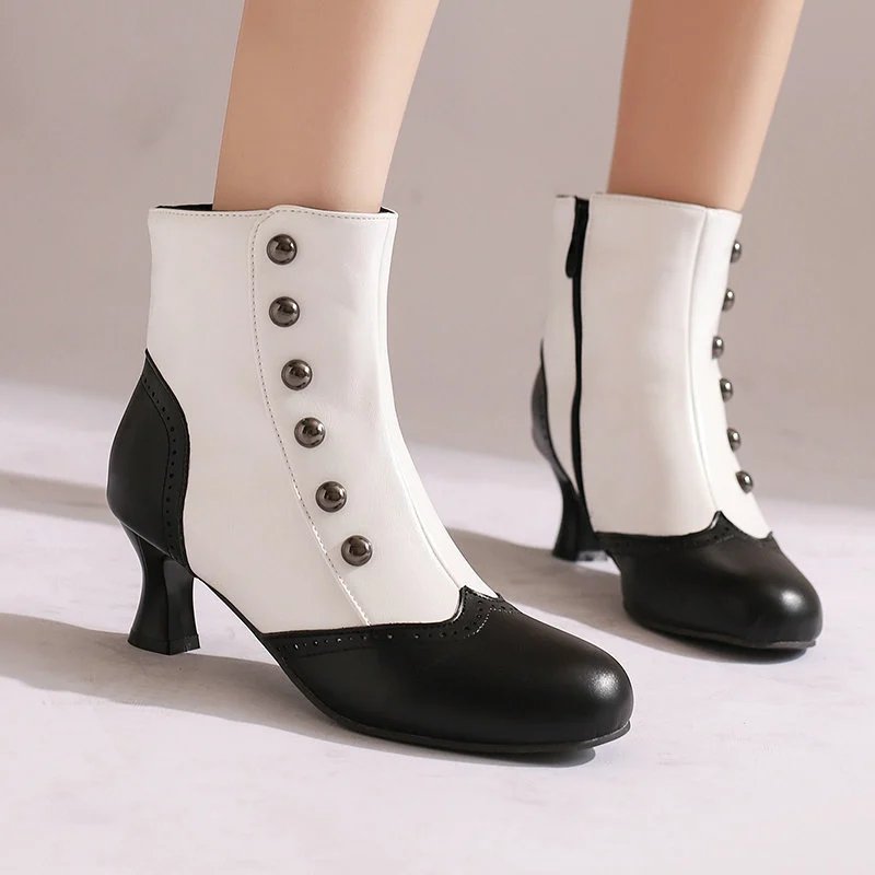 Color-block Block-heeled Ankle Boots With Side Zippers — image 7