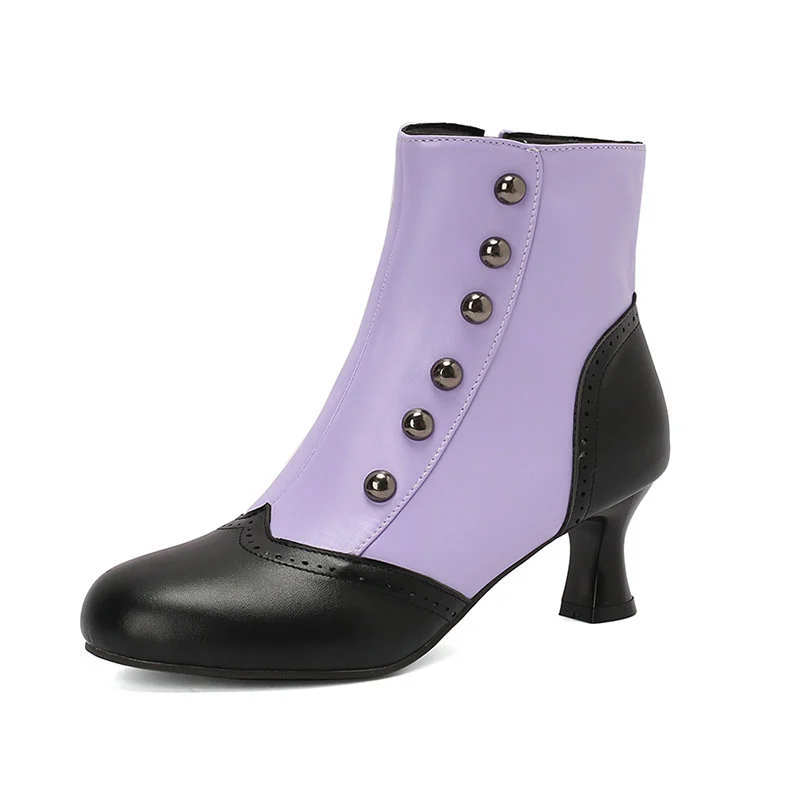 Color-block Block-heeled Ankle Boots With Side Zippers — image 9
