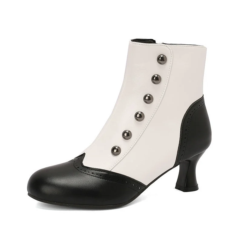 Color-block Block-heeled Ankle Boots With Side Zippers — image 3