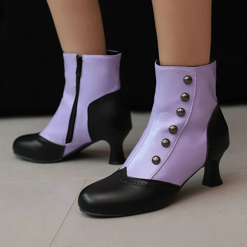 Color-block Block-heeled Ankle Boots With Side Zippers — image 2