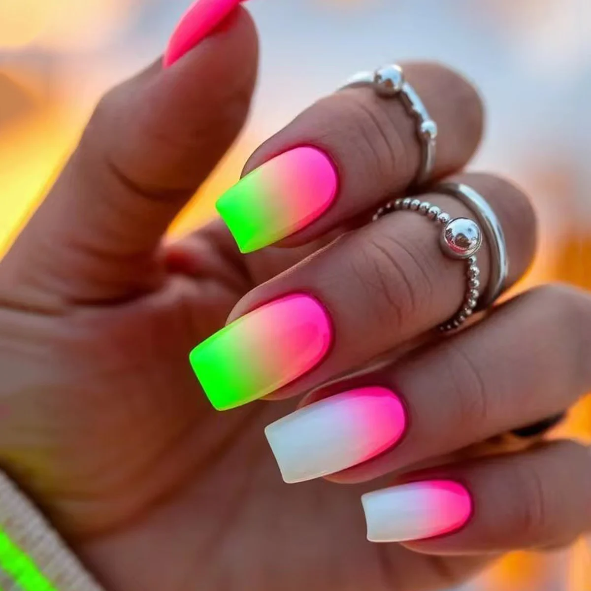 Color-block Gradient 24-piece Fake Nail Tips — image 2