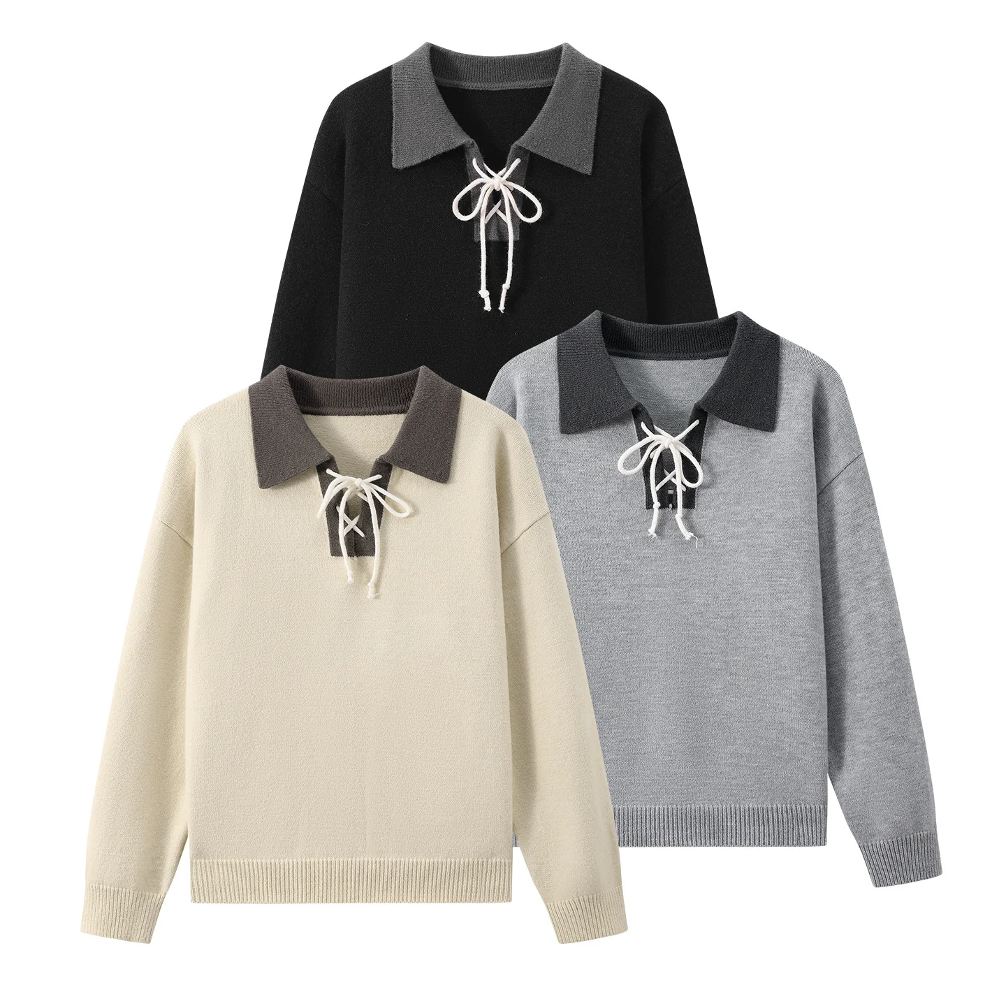 Color-block Lapel Knit Sweater For Men — image 7