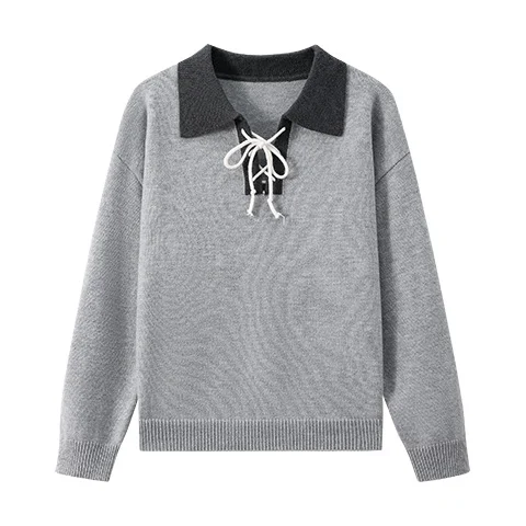 Color-block Lapel Knit Sweater For Men — image 5
