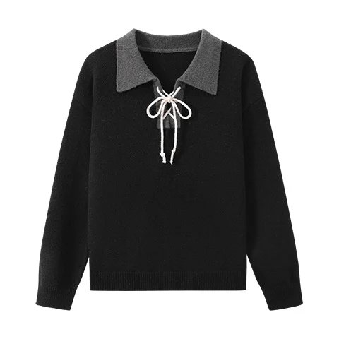 Color-block Lapel Knit Sweater For Men — image 2