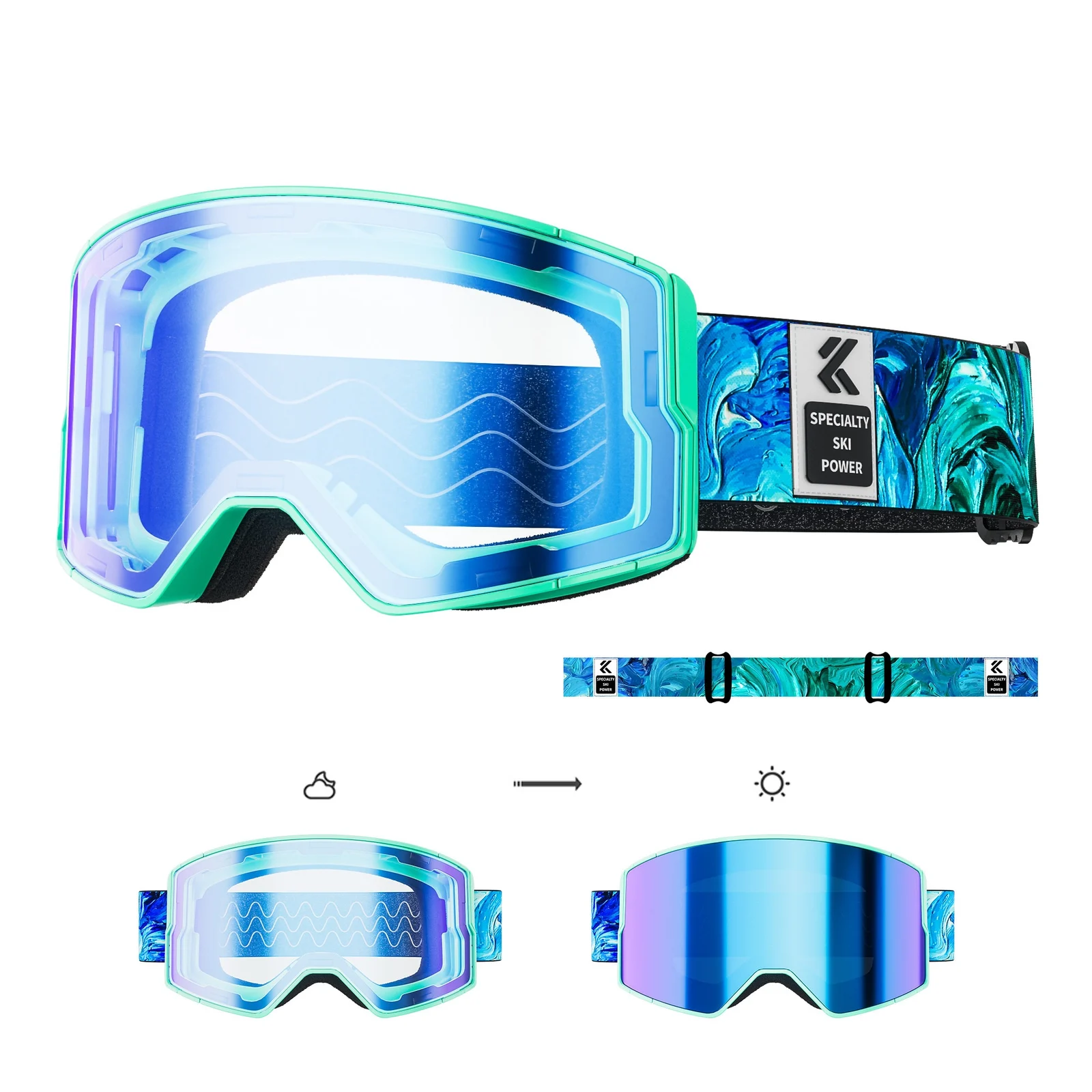 Color-changing Magnetic-suction Ski Goggles Outdoor Hiking Windproof Glasses — image 3