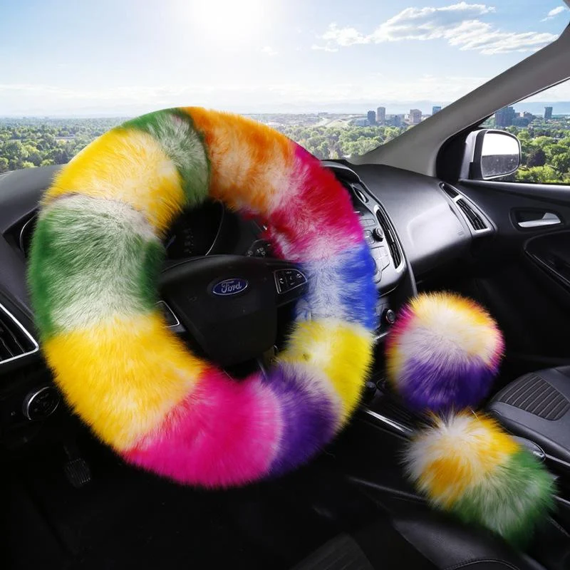 Colorful Plush Car Steering Wheel Cover — image 8