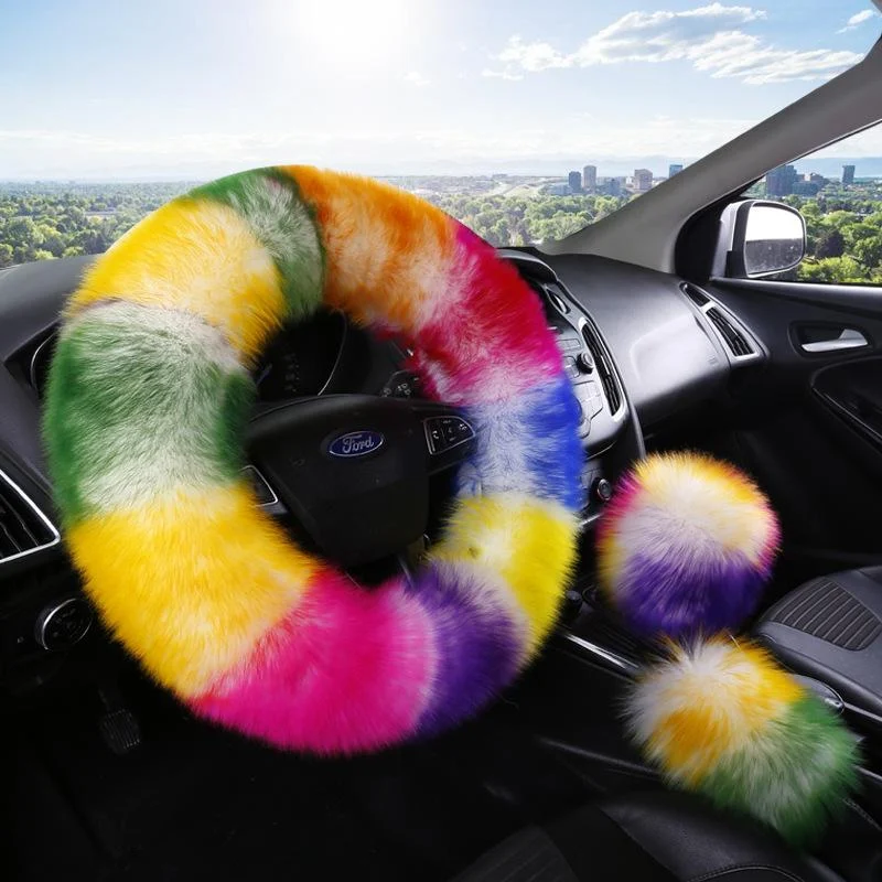 Colorful Plush Car Steering Wheel Cover — image 5