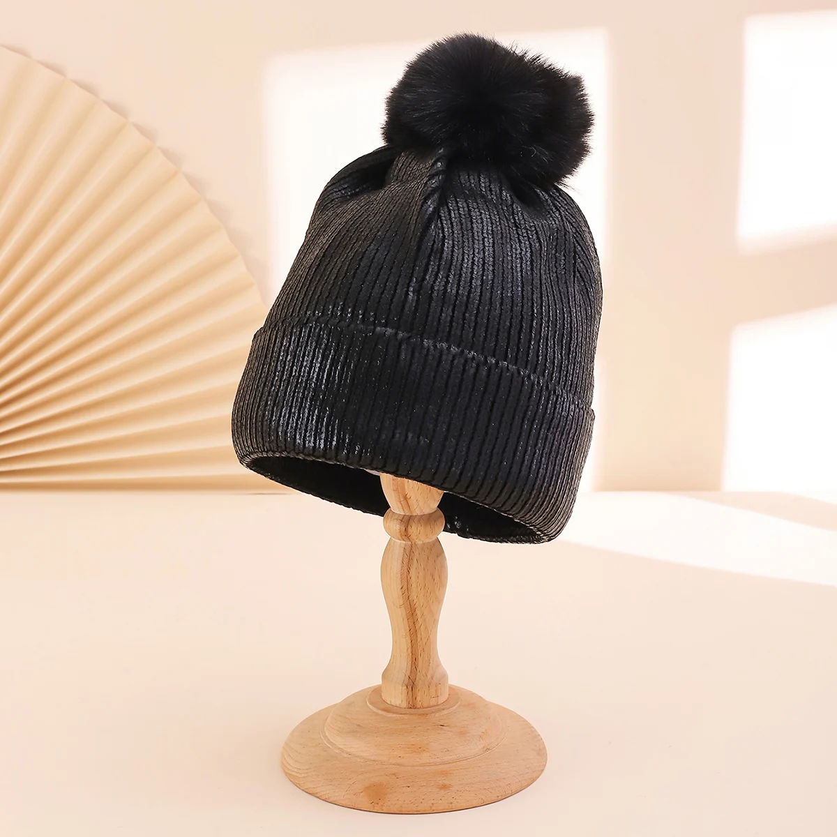 Colorful Stamped Gold Large Wooly Ball Knitted Hood For Autumn Winter With Vertical… — image 7