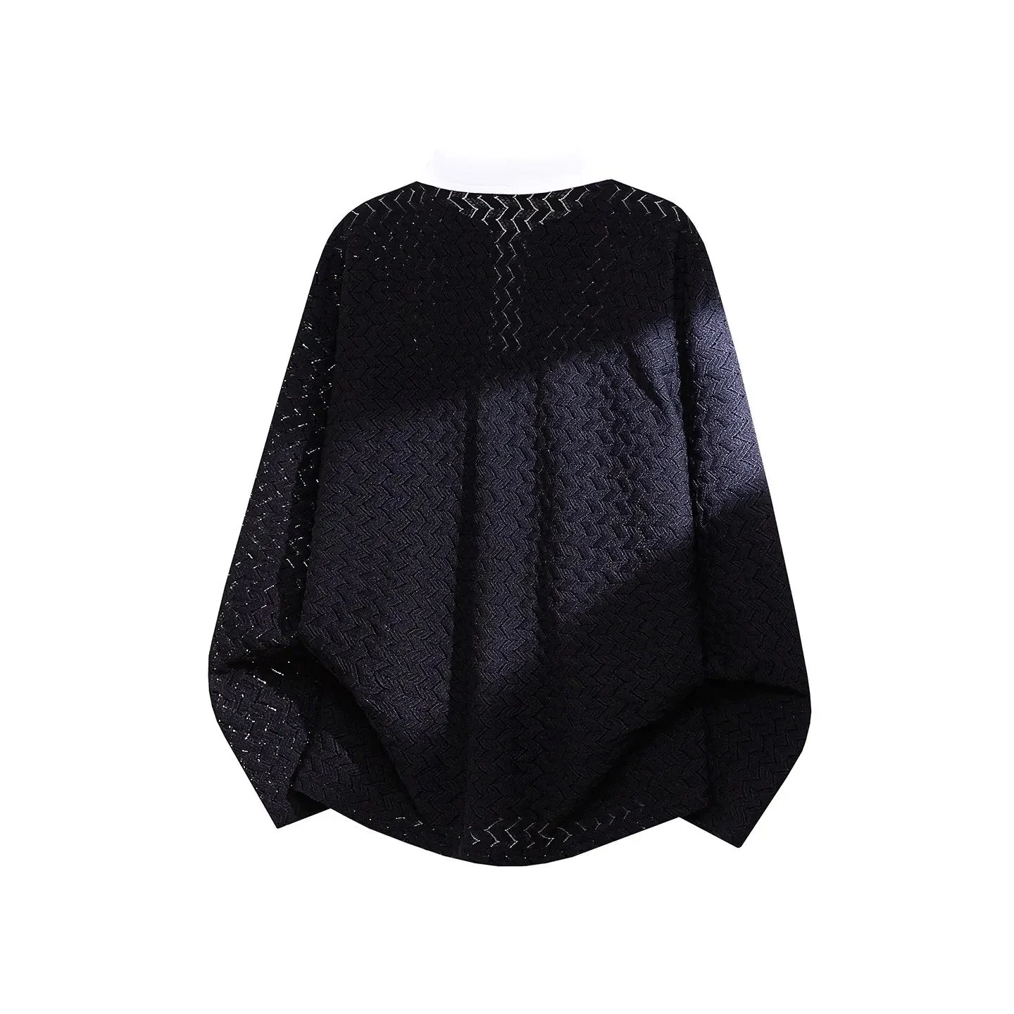 Contrast-color Lapel Hollow-out Long-sleeve Top — image 1