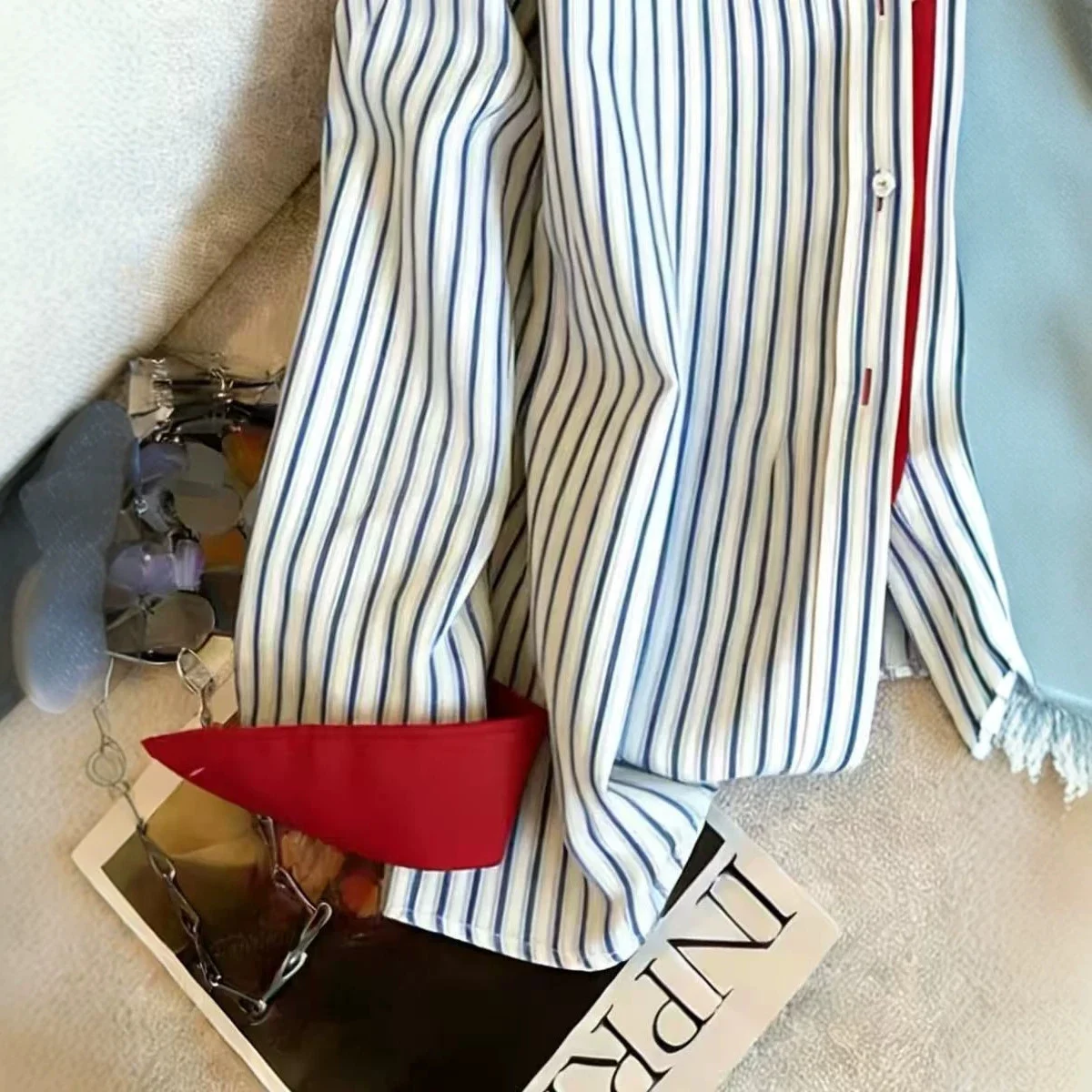 Contrast-striped Polo-collar Long-sleeve Shirt — image 3
