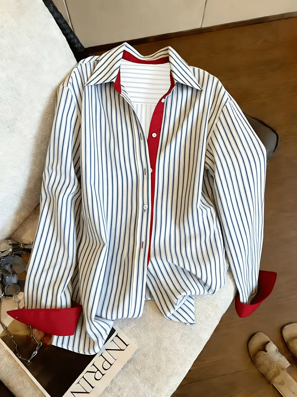 Contrast-striped Polo-collar Long-sleeve Shirt — image 2