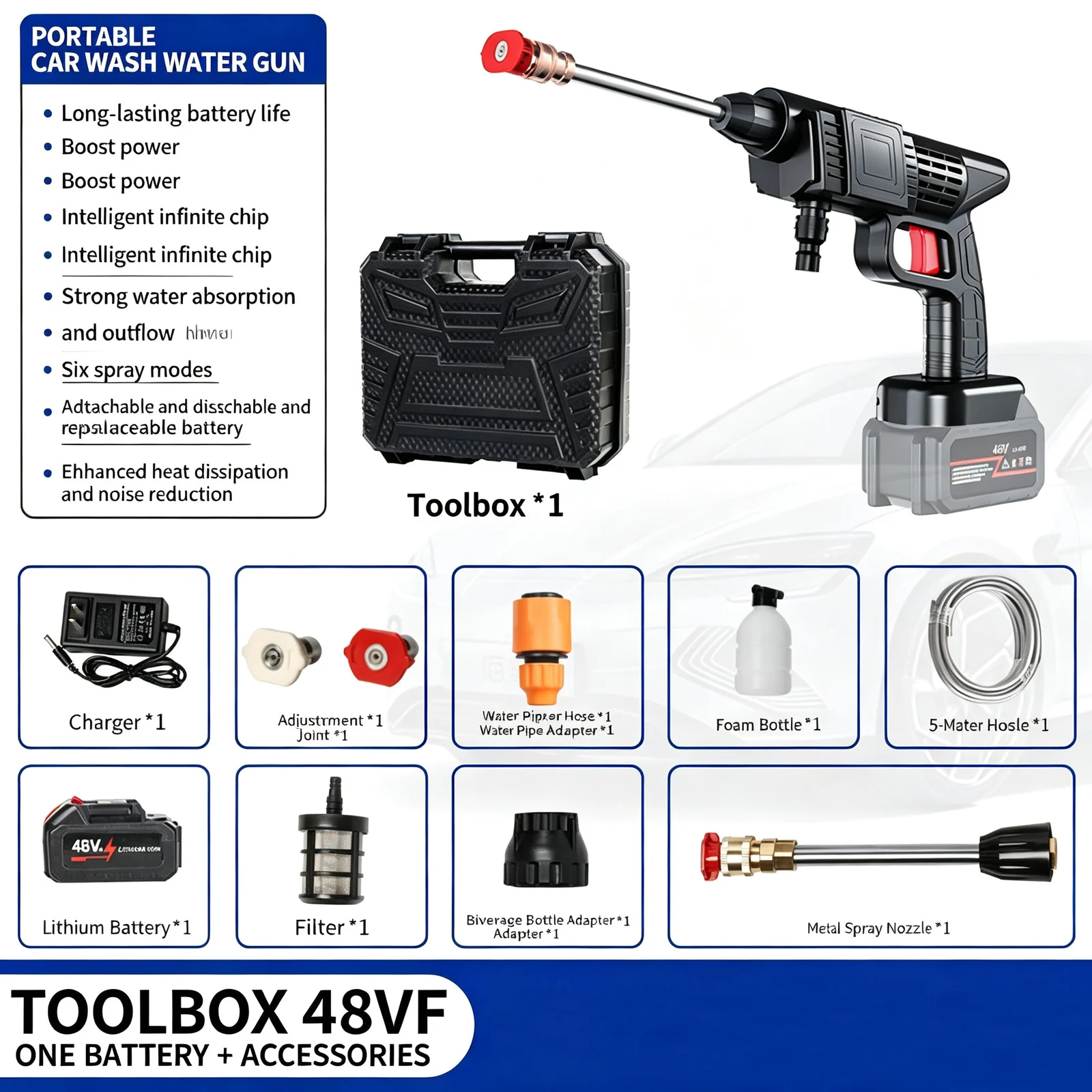 Cordless High Pressure Car Washing Gun Rechargeable Portable Power Washer Sprayer With… — image 7