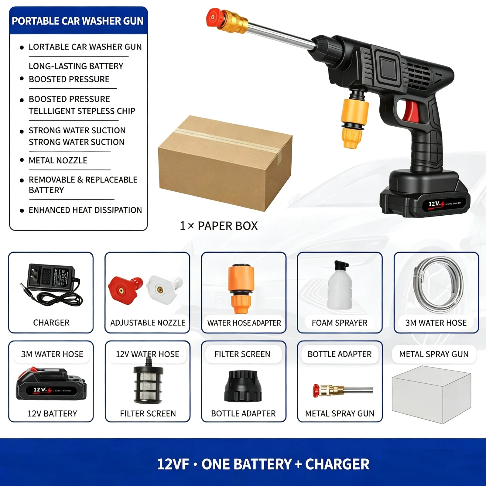 Cordless High Pressure Car Washing Gun Rechargeable Portable Power Washer Sprayer With… — image 3
