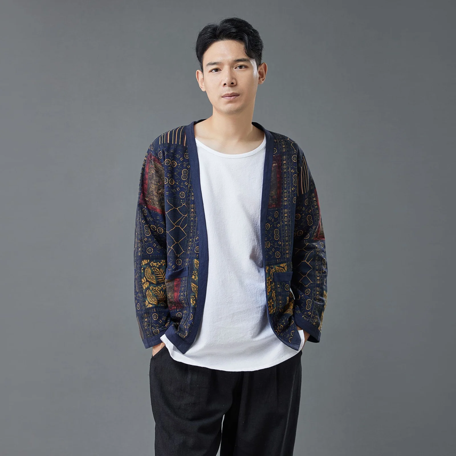 Cotton-linen Printed Floral Cardigan Jacket — image 3