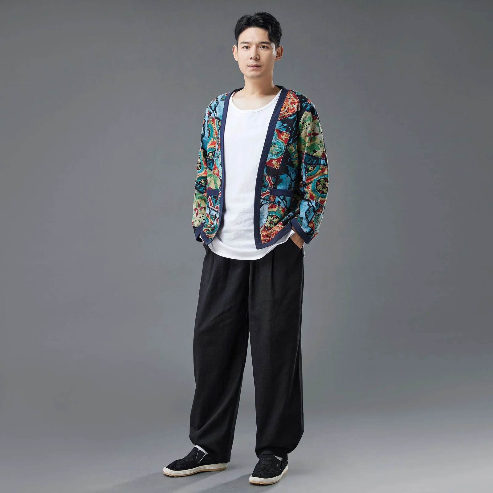 Cotton-linen Printed Floral Cardigan Jacket — image 2