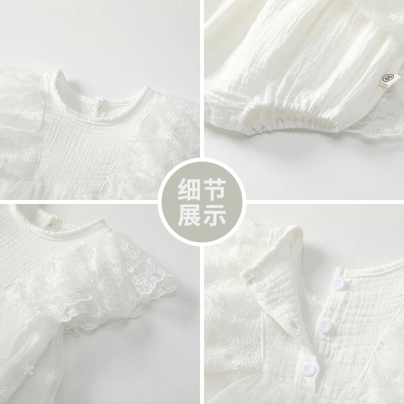Cotton Romper With Lace And Mesh For Little Girls — image 4