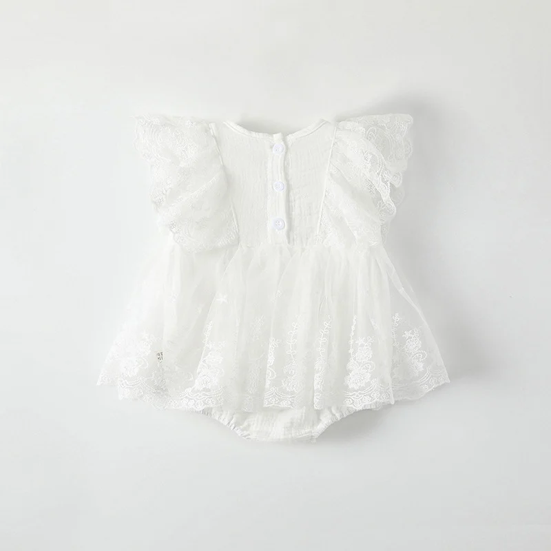Cotton Romper With Lace And Mesh For Little Girls — image 3