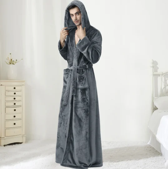 Couples Autumnwinter Hooded Warm Flannel Robe — image 6