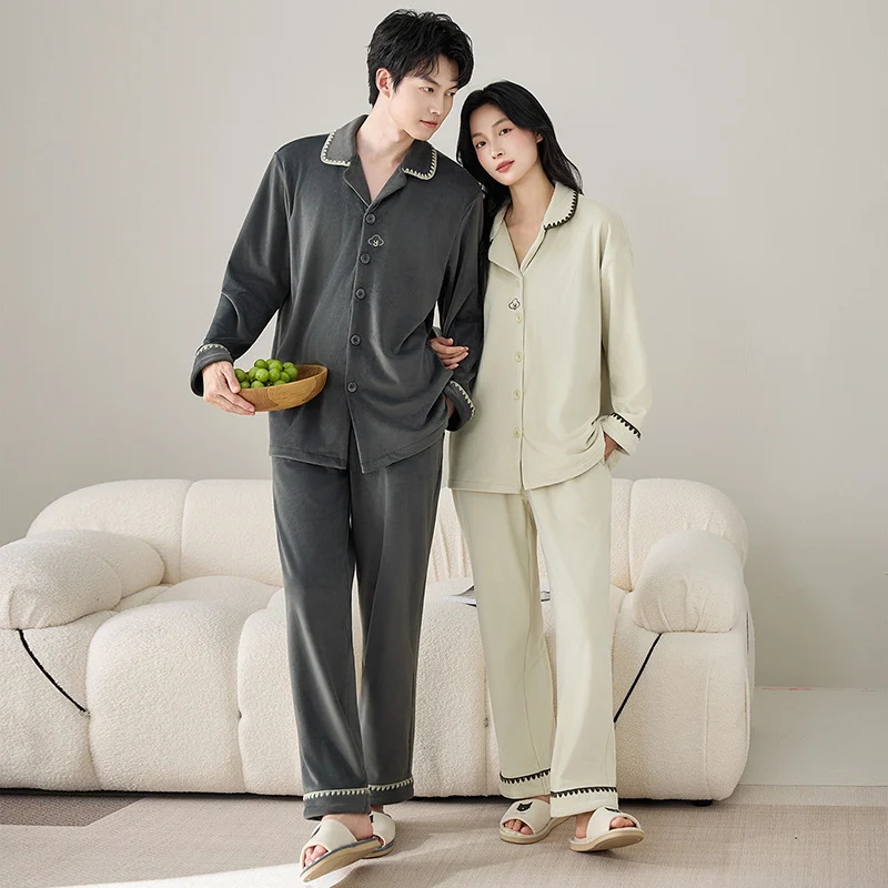 Couples Pajamas Autumnwinter Thickened Fleece-lined Coral Fleece Mens Set — image 3