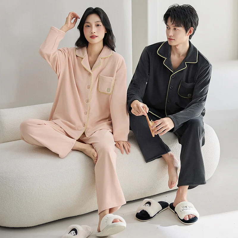 Couples Pajamas Autumnwinter Thickened Fleece-lined Coral Fleece Mens Set — image 7