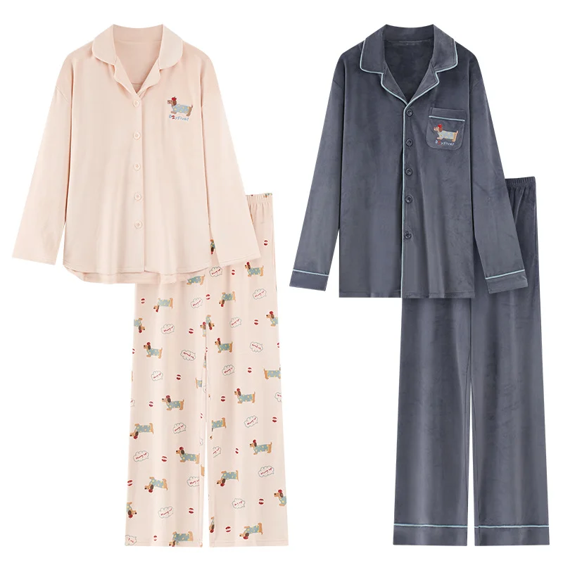 Couples Pajamas Autumnwinter Thickened Fleece-lined Coral Fleece Mens Set — image 6