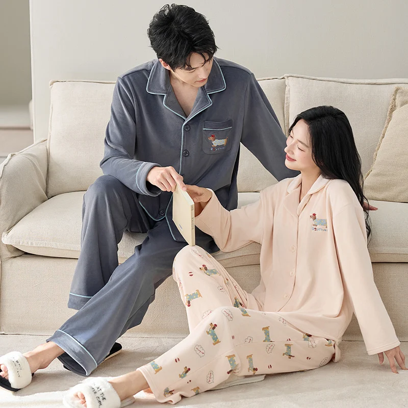 Couples Pajamas Autumnwinter Thickened Fleece-lined Coral Fleece Mens Set — image 2