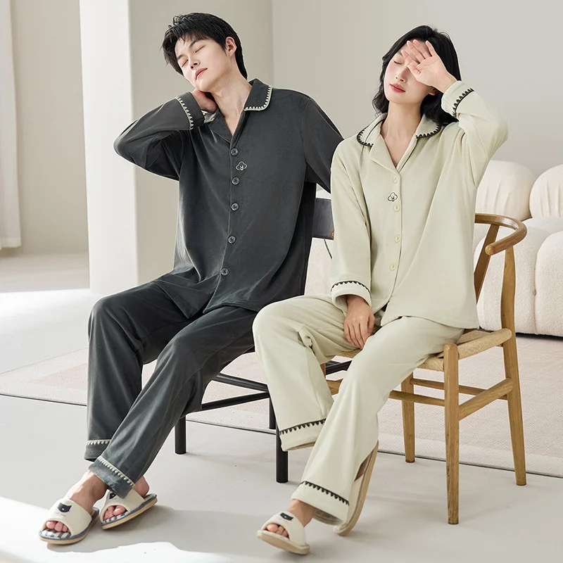 Couples Pajamas Autumnwinter Thickened Fleece-lined Coral Fleece Mens Set — image 5