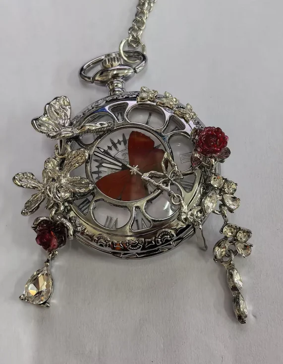 Couples Teal And Green Butterfly Animated Pocket Watch For Graduation Season — image 8
