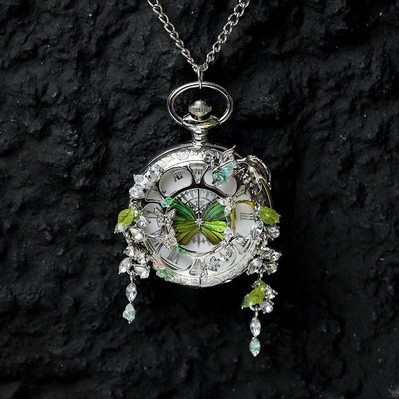 Couples Teal And Green Butterfly Animated Pocket Watch For Graduation Season — image 7