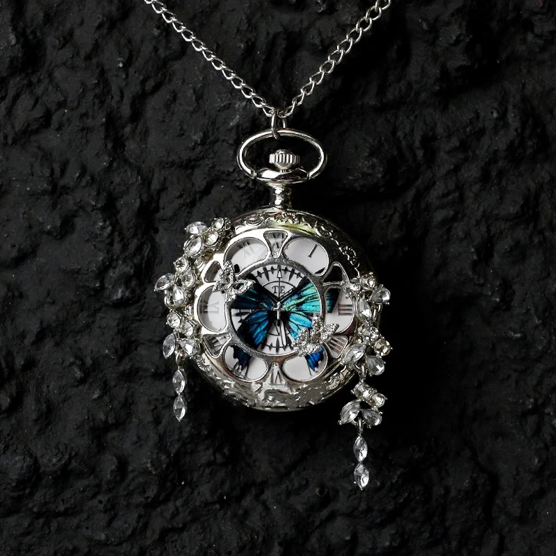 Couples Teal And Green Butterfly Animated Pocket Watch For Graduation Season — image 6