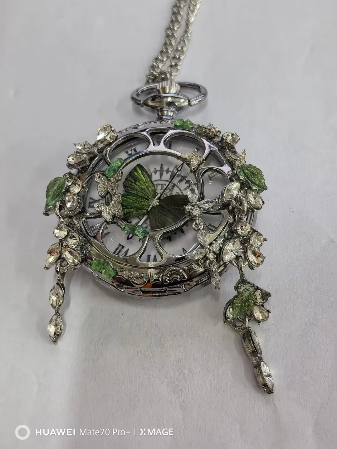 Couples Teal And Green Butterfly Animated Pocket Watch For Graduation Season — variant image