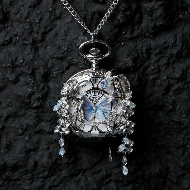Couples Teal And Green Butterfly Animated Pocket Watch For Graduation Season — variant image