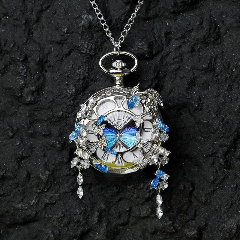 Couples Teal And Green Butterfly Animated Pocket Watch For Graduation Season — variant image