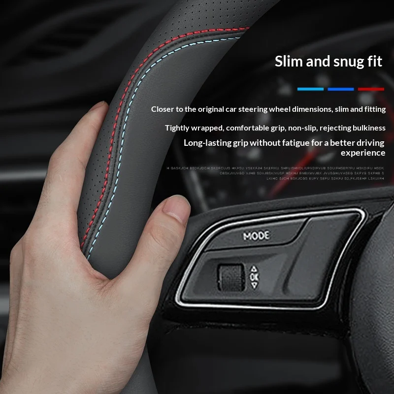 Cowhide Steering Wheel Cover Sporty Style — image 4