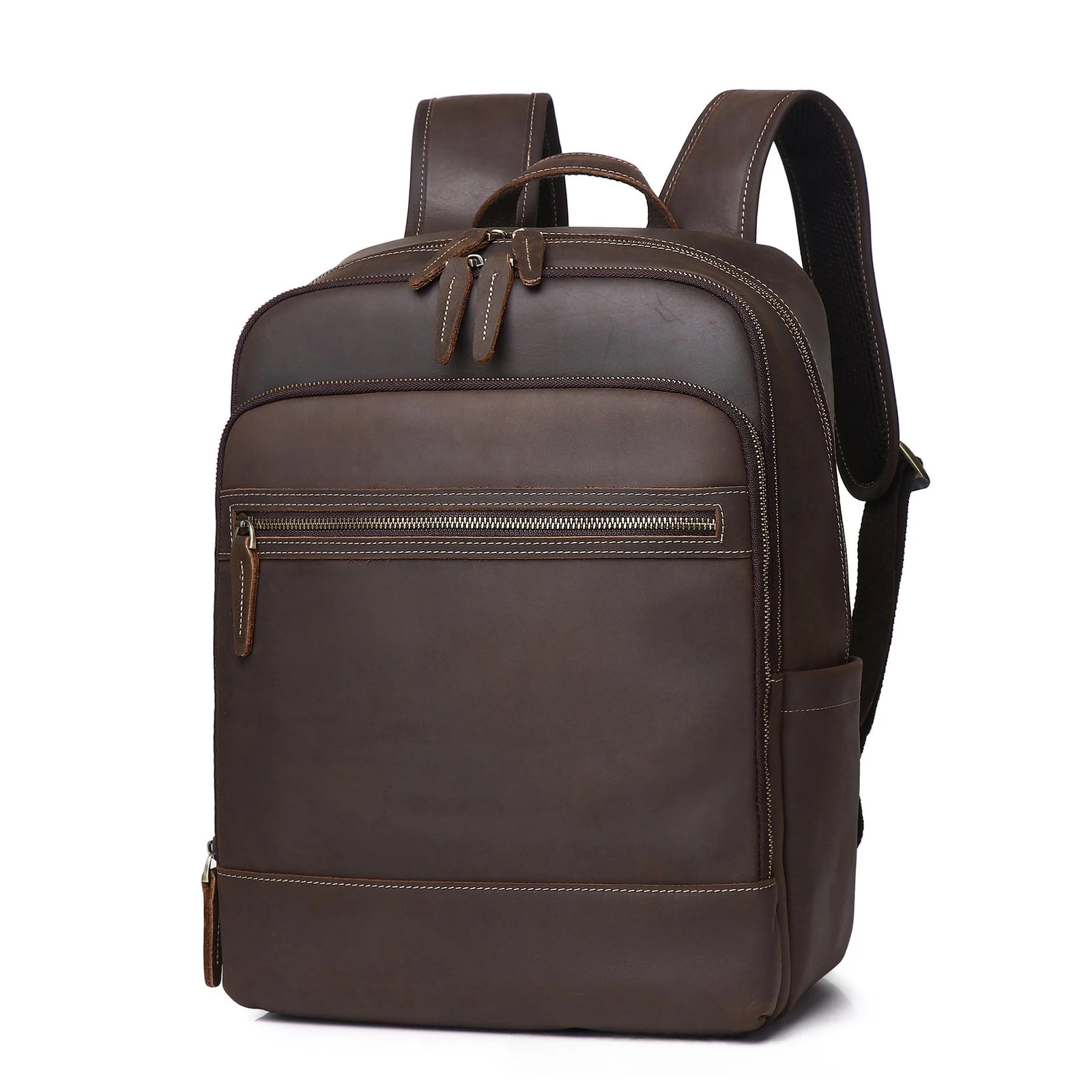 Crazy Horse Leather Cowhide Brown Mens Backpack — image 4