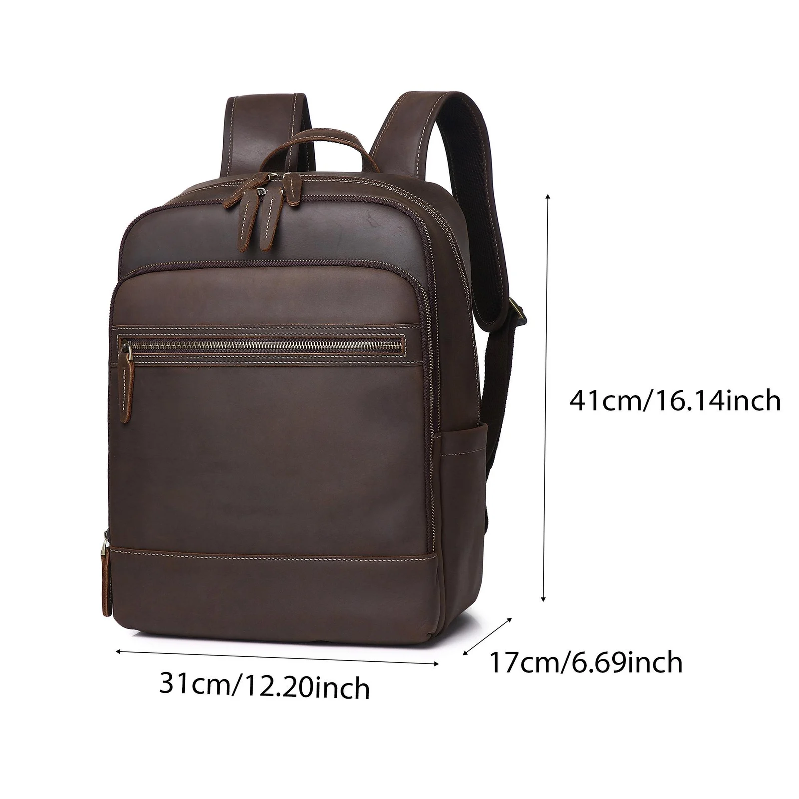 Crazy Horse Leather Cowhide Brown Mens Backpack — image 7