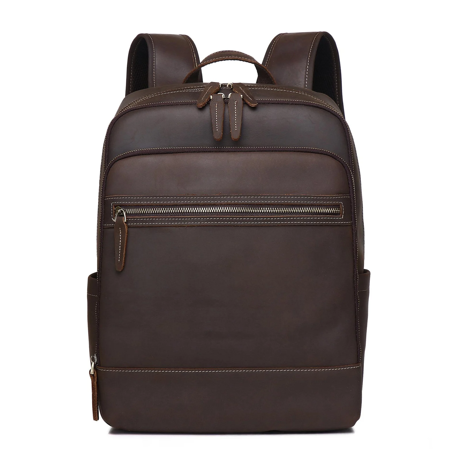 Crazy Horse Leather Cowhide Brown Mens Backpack — image 6