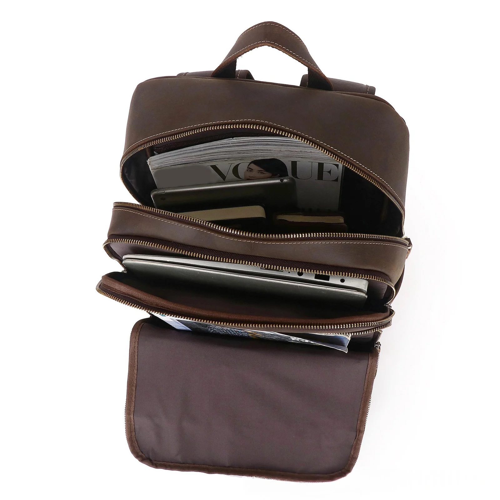 Crazy Horse Leather Cowhide Brown Mens Backpack — image 3