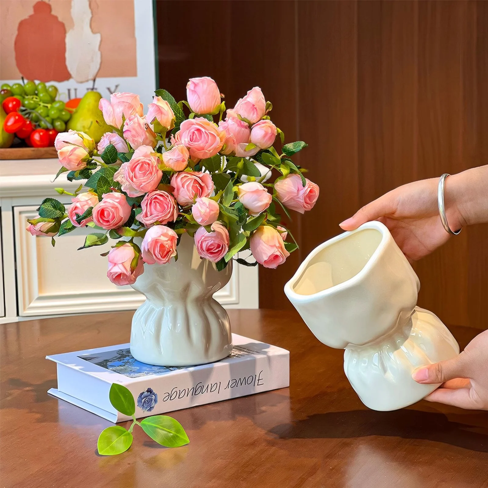 Creamy-style Flower Bouquet Vase Study Room Decorative Ornament — image 3
