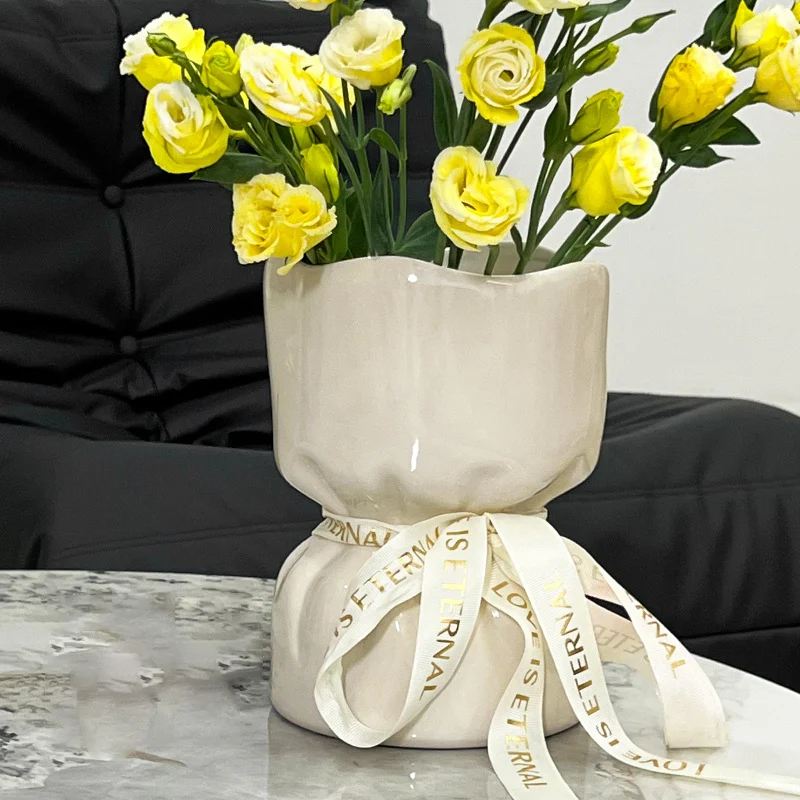 Creamy-style Flower Bouquet Vase Study Room Decorative Ornament — image 7