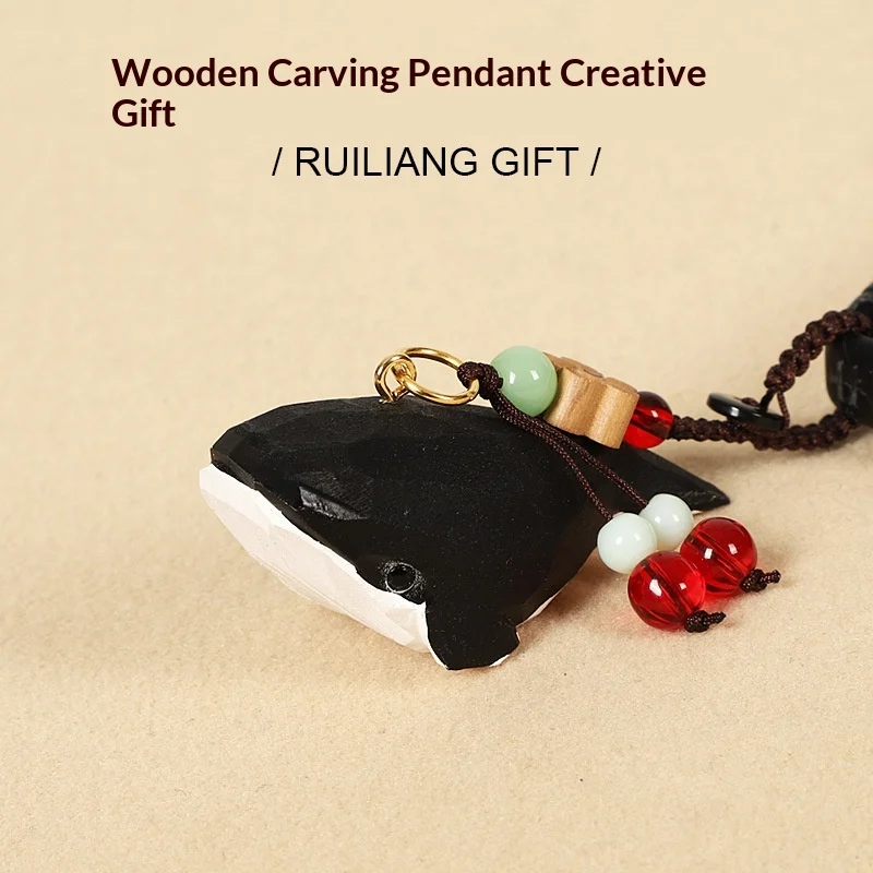 Creative Handmade Wooden Carving Whale Keychain Pendant — image 3