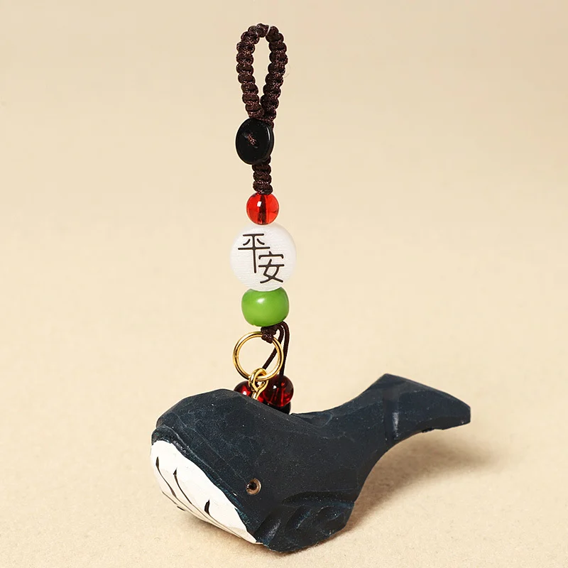 Creative Handmade Wooden Carving Whale Keychain Pendant — variant image