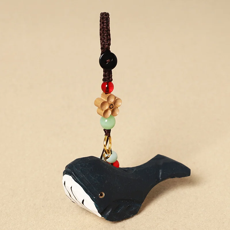 Creative Handmade Wooden Carving Whale Keychain Pendant — image 2
