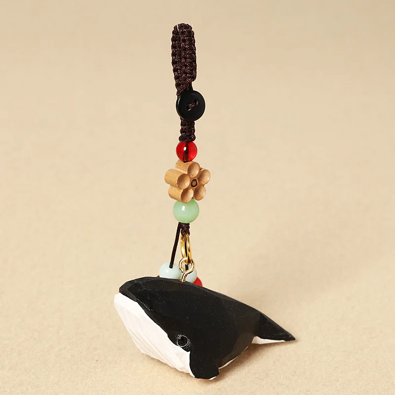 Creative Handmade Wooden Carving Whale Keychain Pendant — image 4