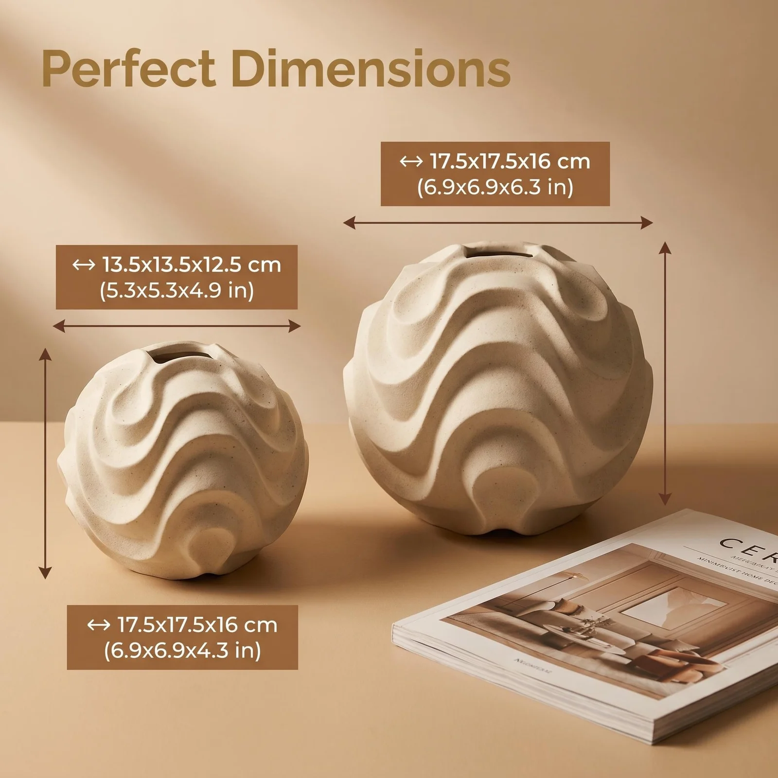Creative Home Desktop Unglazed Wave-pattern Spherical Ceramic Decorative Vase — image 3