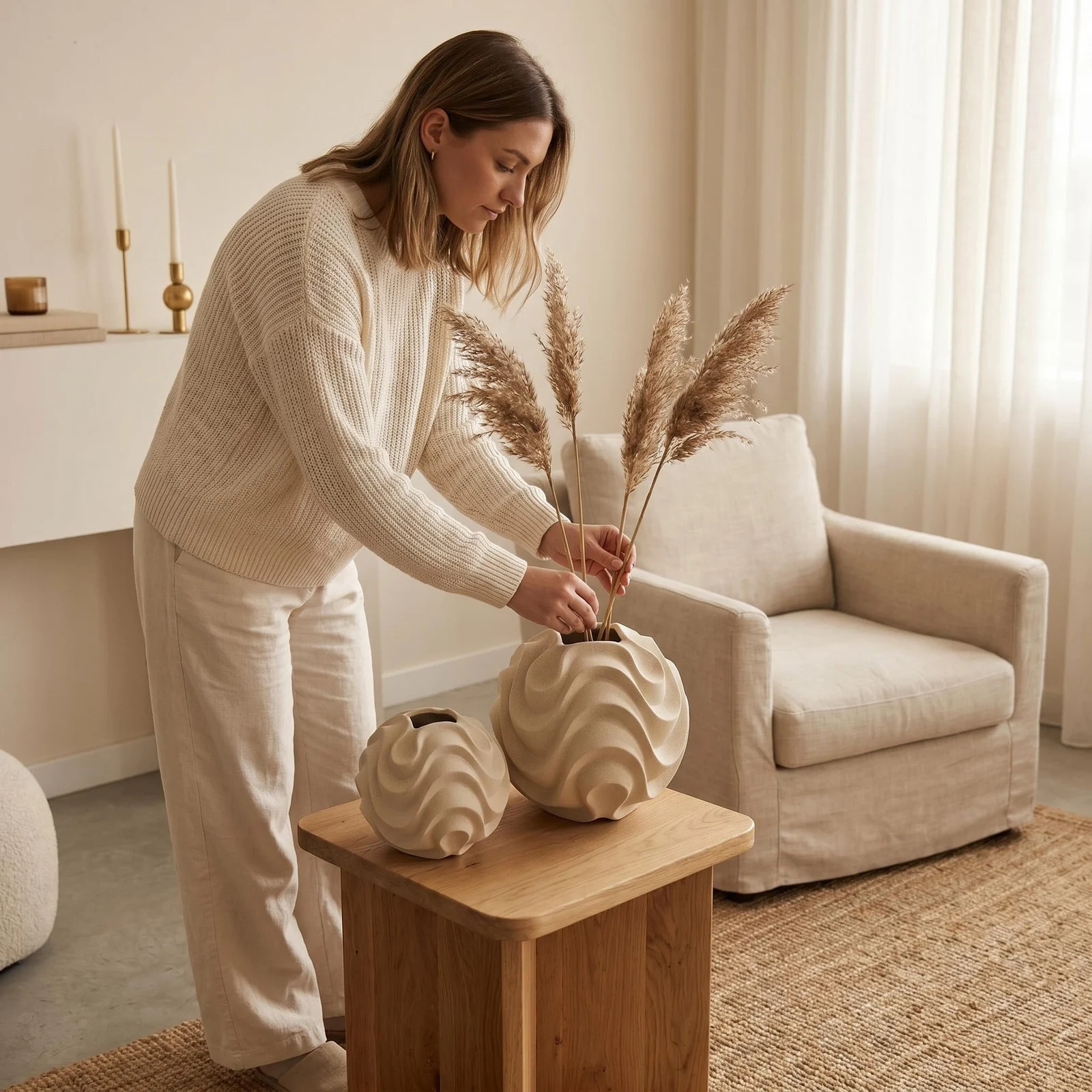 Creative Home Desktop Unglazed Wave-pattern Spherical Ceramic Decorative Vase — image 4
