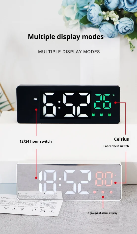 Creative Mirror Clock, Silent LED Electronic Three Sets Of Student Alarm Clocks,… — image 4