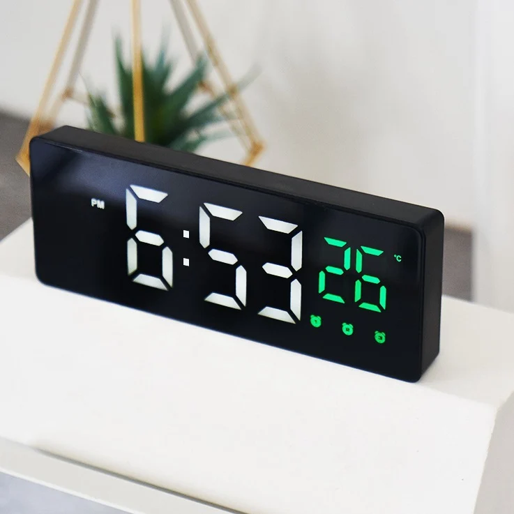 Creative Mirror Clock, Silent LED Electronic Three Sets Of Student Alarm Clocks,… — image 2