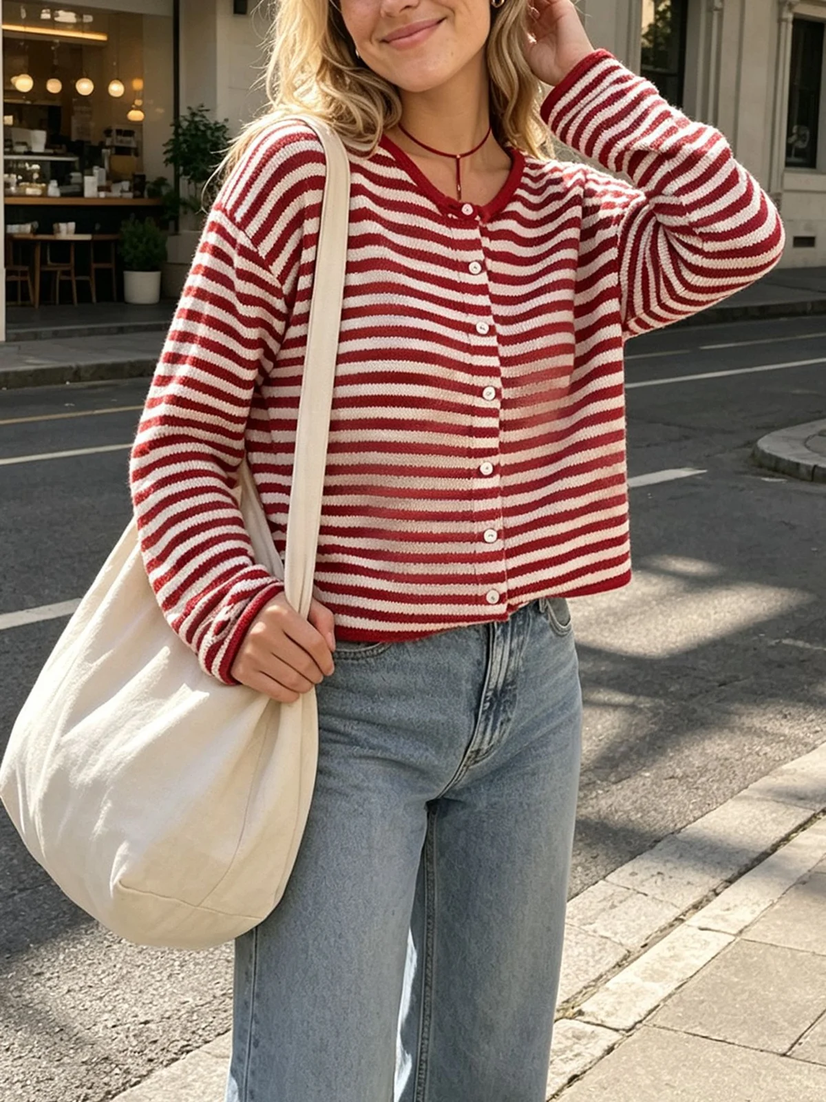 Crew-neck Single-breasted Solid-color Knitted Cardigan With Dropped Shoulders And Long… — image 6
