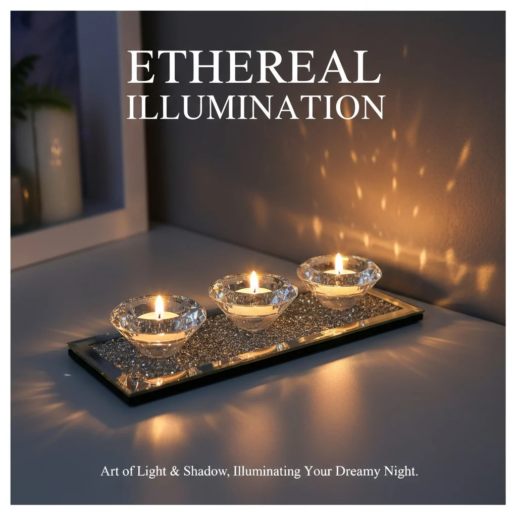 Crushed Diamond Mirrored Candle Holder Set With 3 Clear Glass Crystal Tealight Cups,… — image 5